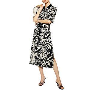 Topshop Black and Tan Waist Tie MIDI Shirtdress